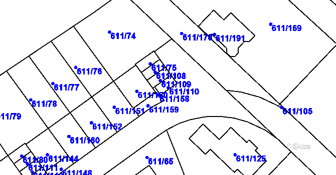 Parcela st. 611/110 v KÚ Srubec, Katastrální mapa