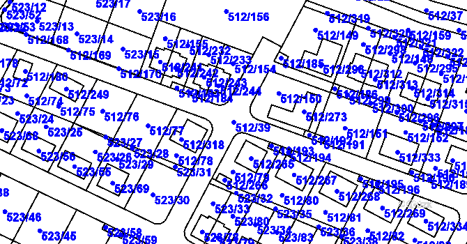 Parcela st. 512/39 v KÚ Srubec, Katastrální mapa