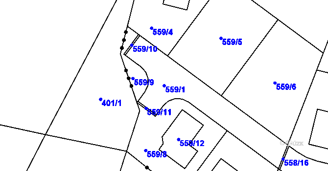 Parcela st. 559/1 v KÚ Srubec, Katastrální mapa