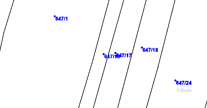 Parcela st. 647/16 v KÚ Srubec, Katastrální mapa