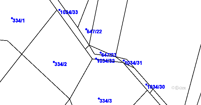 Parcela st. 647/23 v KÚ Srubec, Katastrální mapa