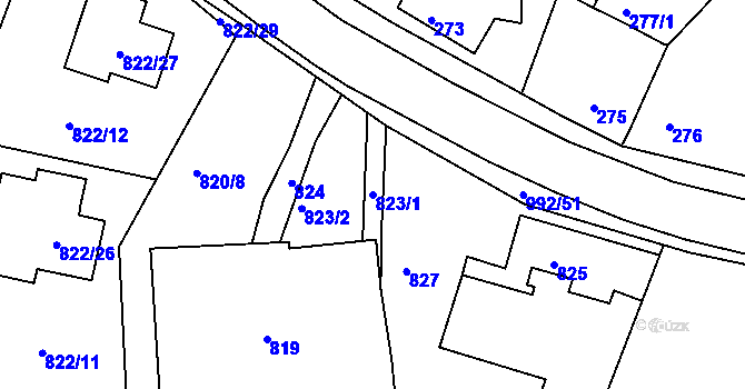 Parcela st. 823/1 v KÚ Srubec, Katastrální mapa