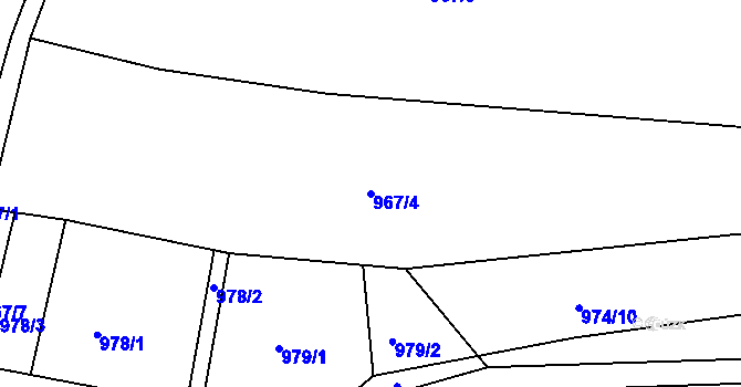 Parcela st. 967/4 v KÚ Srubec, Katastrální mapa