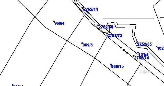 Parcela st. 969/3 v KÚ Srubec, Katastrální mapa