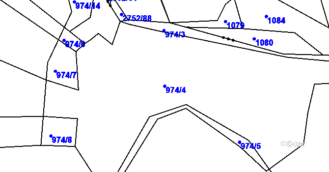 Parcela st. 974/4 v KÚ Srubec, Katastrální mapa