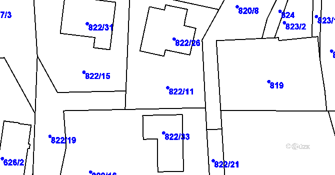 Parcela st. 822/11 v KÚ Srubec, Katastrální mapa