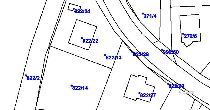 Parcela st. 822/13 v KÚ Srubec, Katastrální mapa