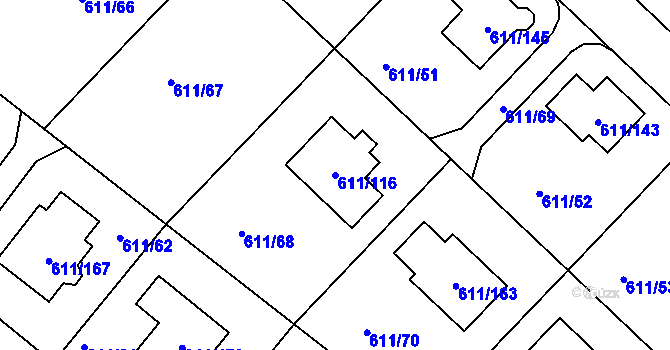 Parcela st. 611/116 v KÚ Srubec, Katastrální mapa