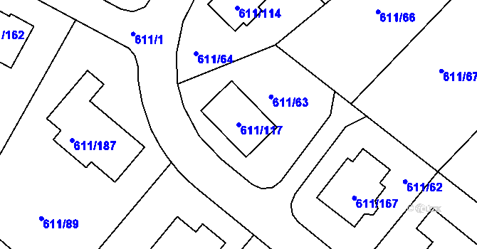 Parcela st. 611/117 v KÚ Srubec, Katastrální mapa