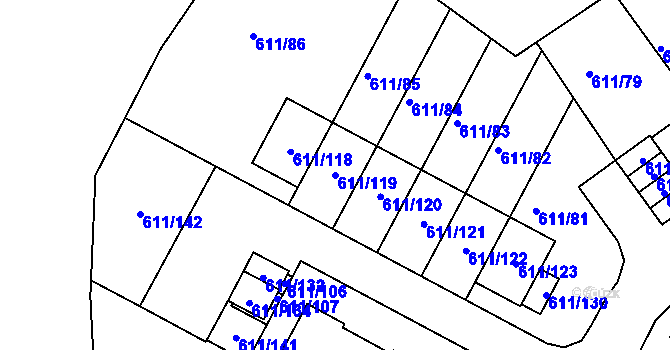 Parcela st. 611/119 v KÚ Srubec, Katastrální mapa