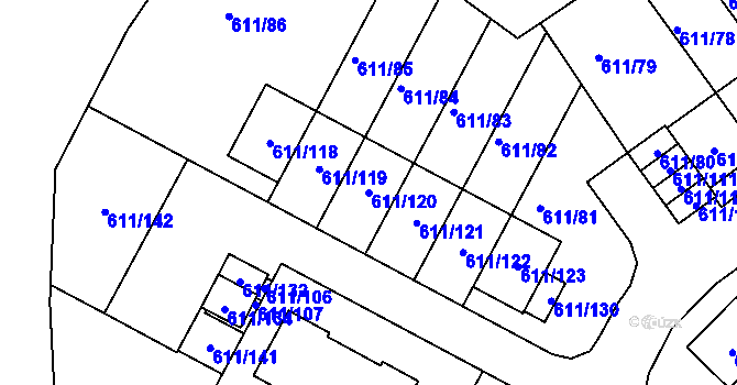 Parcela st. 611/120 v KÚ Srubec, Katastrální mapa