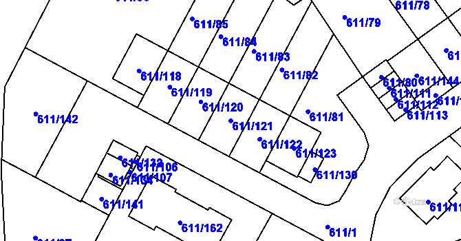 Parcela st. 611/121 v KÚ Srubec, Katastrální mapa