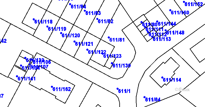 Parcela st. 611/123 v KÚ Srubec, Katastrální mapa