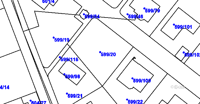 Parcela st. 599/20 v KÚ Srubec, Katastrální mapa