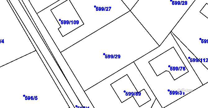 Parcela st. 599/29 v KÚ Srubec, Katastrální mapa