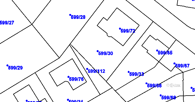 Parcela st. 599/30 v KÚ Srubec, Katastrální mapa