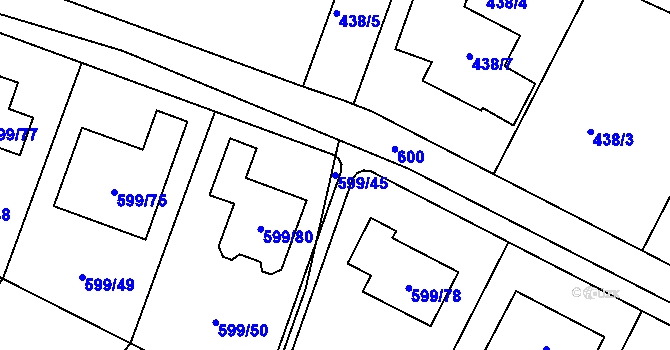 Parcela st. 599/45 v KÚ Srubec, Katastrální mapa