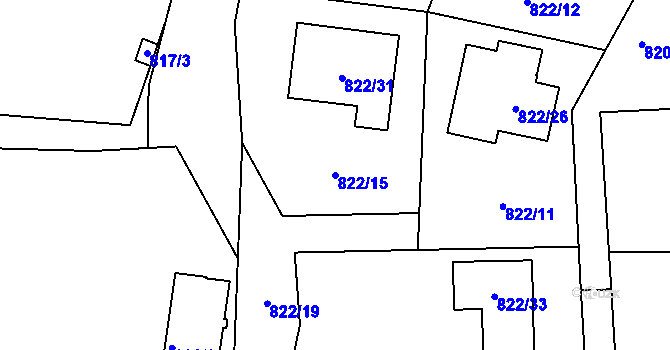 Parcela st. 822/15 v KÚ Srubec, Katastrální mapa