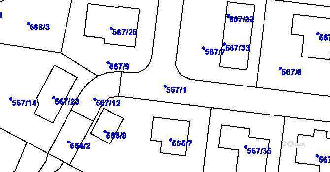 Parcela st. 567/1 v KÚ Srubec, Katastrální mapa