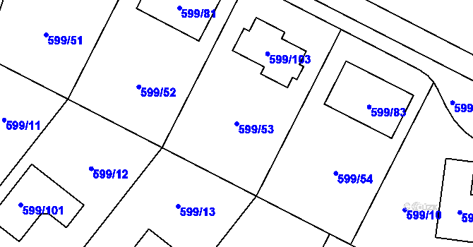 Parcela st. 599/53 v KÚ Srubec, Katastrální mapa