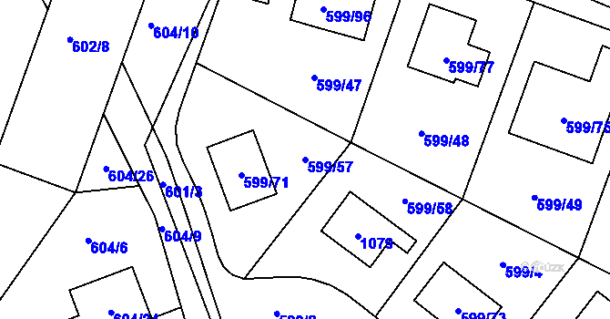 Parcela st. 599/57 v KÚ Srubec, Katastrální mapa