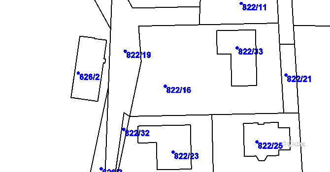 Parcela st. 822/16 v KÚ Srubec, Katastrální mapa