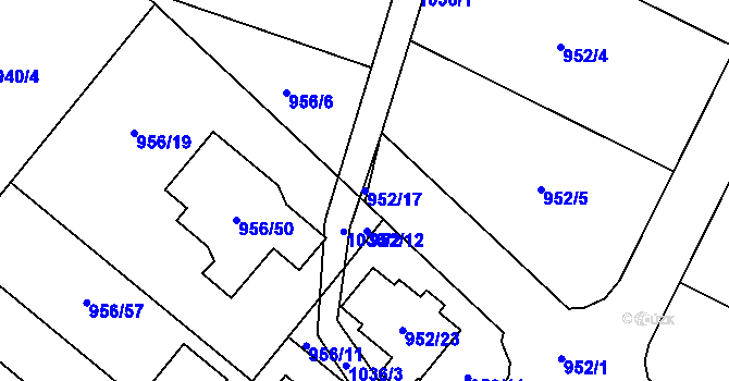 Parcela st. 952/17 v KÚ Srubec, Katastrální mapa