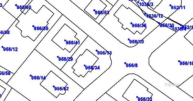 Parcela st. 956/13 v KÚ Srubec, Katastrální mapa