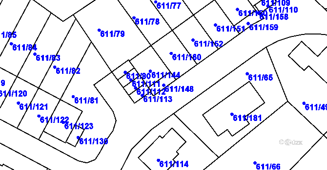 Parcela st. 611/148 v KÚ Srubec, Katastrální mapa