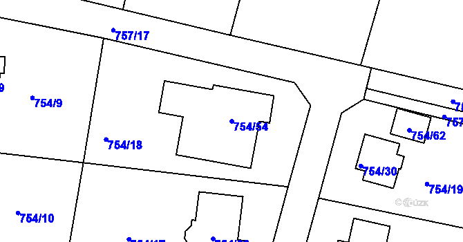 Parcela st. 754/54 v KÚ Srubec, Katastrální mapa