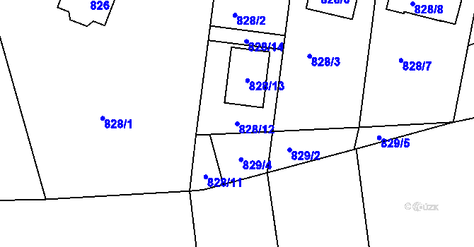 Parcela st. 828/12 v KÚ Srubec, Katastrální mapa
