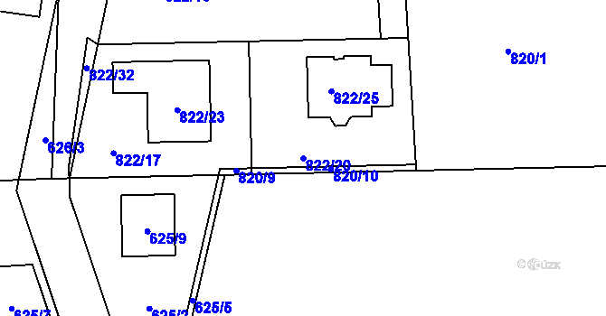 Parcela st. 822/20 v KÚ Srubec, Katastrální mapa