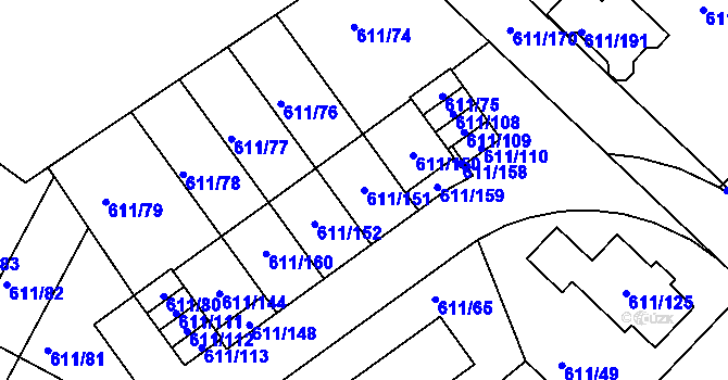 Parcela st. 611/151 v KÚ Srubec, Katastrální mapa