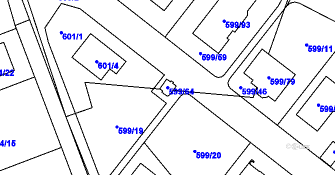 Parcela st. 599/64 v KÚ Srubec, Katastrální mapa