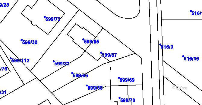 Parcela st. 599/67 v KÚ Srubec, Katastrální mapa