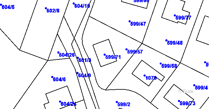 Parcela st. 599/71 v KÚ Srubec, Katastrální mapa