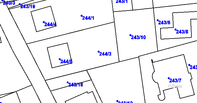 Parcela st. 244/3 v KÚ Srubec, Katastrální mapa