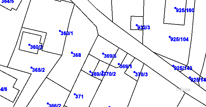 Parcela st. 369/5 v KÚ Srubec, Katastrální mapa