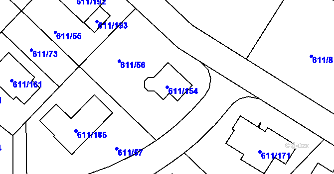 Parcela st. 611/154 v KÚ Srubec, Katastrální mapa