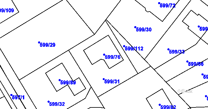 Parcela st. 599/76 v KÚ Srubec, Katastrální mapa