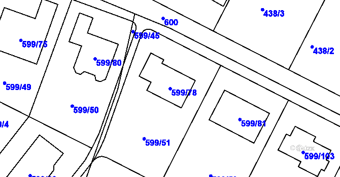 Parcela st. 599/78 v KÚ Srubec, Katastrální mapa