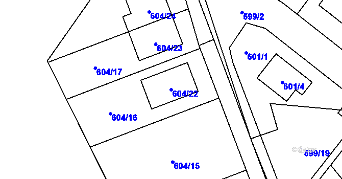 Parcela st. 604/22 v KÚ Srubec, Katastrální mapa