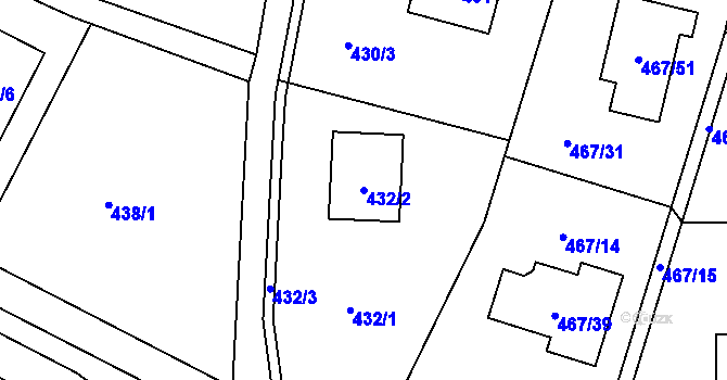 Parcela st. 432/2 v KÚ Srubec, Katastrální mapa