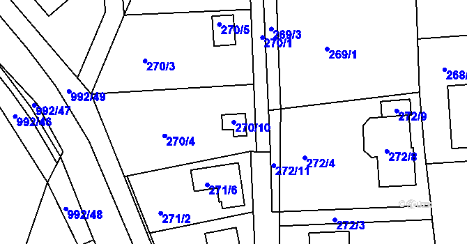 Parcela st. 270/10 v KÚ Srubec, Katastrální mapa