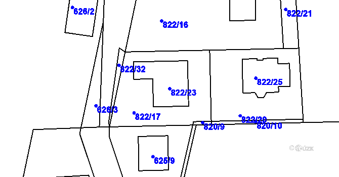 Parcela st. 822/23 v KÚ Srubec, Katastrální mapa
