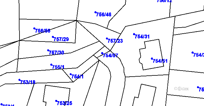 Parcela st. 754/57 v KÚ Srubec, Katastrální mapa