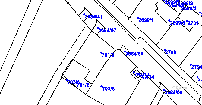 Parcela st. 701/1 v KÚ Srubec, Katastrální mapa