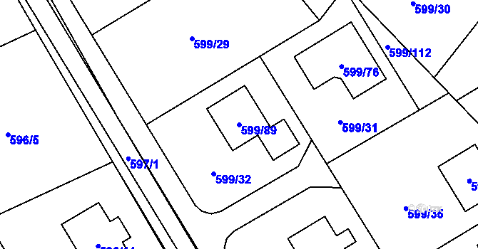 Parcela st. 599/89 v KÚ Srubec, Katastrální mapa