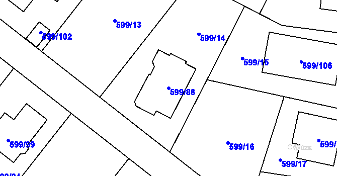 Parcela st. 599/88 v KÚ Srubec, Katastrální mapa