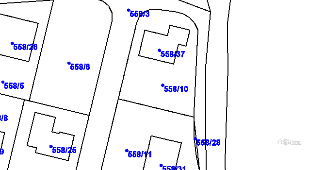 Parcela st. 558/10 v KÚ Srubec, Katastrální mapa